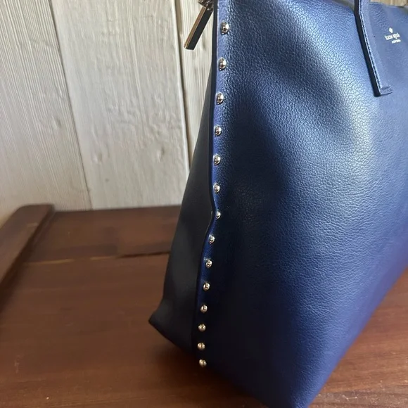 Kate Spade On Purpose Navy Leather Studded Tote Rwanda + MagSafe Wallet NWT - Picture 6 of 12